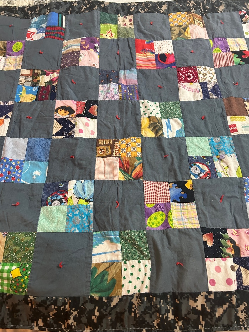 Handmade Patchwork Quilt - Multicolor and Gray 39x46 1/2 inch